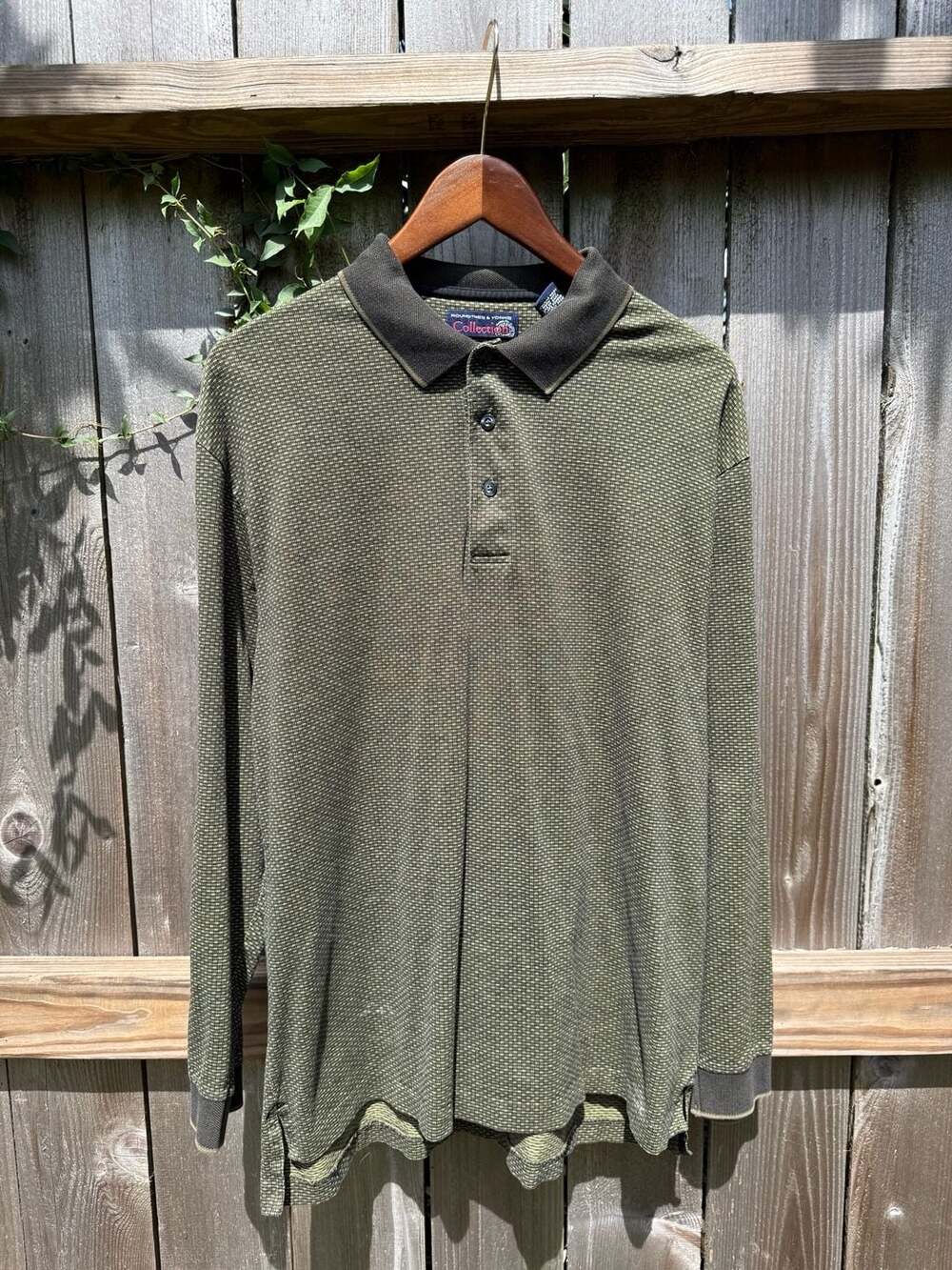 Roundtree & Yorke Collection Long Sleeve Polo Size L Green Mercerized